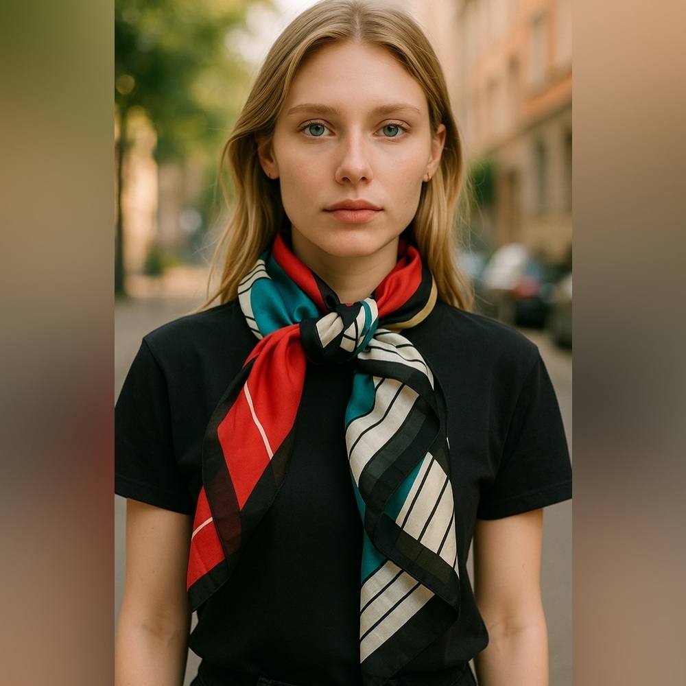 Vintage Red and Blue Geometric Scarf